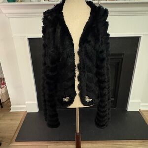 ❄️ Icicle Genuine Rabbit Fur Black Beaded Jacket (L)
